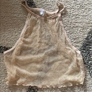 Cropped beige mesh tank